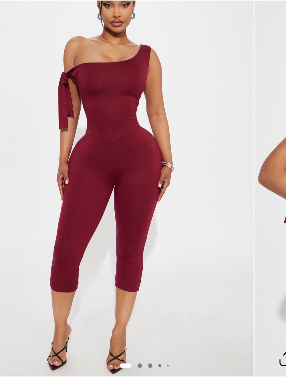 Fashion Nova One-Shoulder Tie-Detail Cropped Jumpsuit in Burgundy